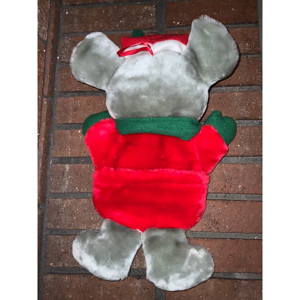 Vintage Christmas Mouse Plush Red Santa Suit Stocking 16" Holiday Decor - Picture 4 of 4